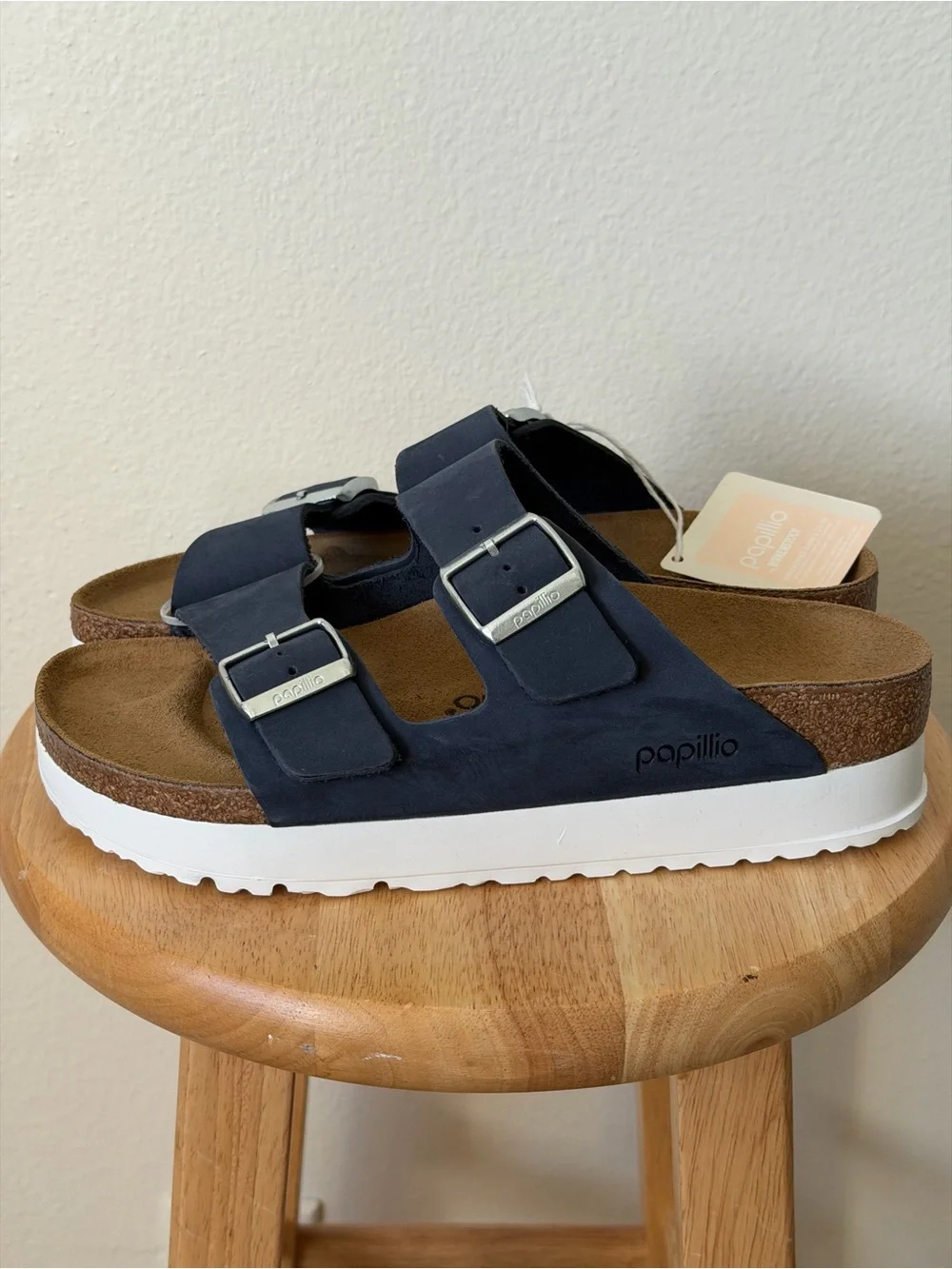 NWT Papillio Birkenstock Navy Nubuck Platform Sandals EU 41